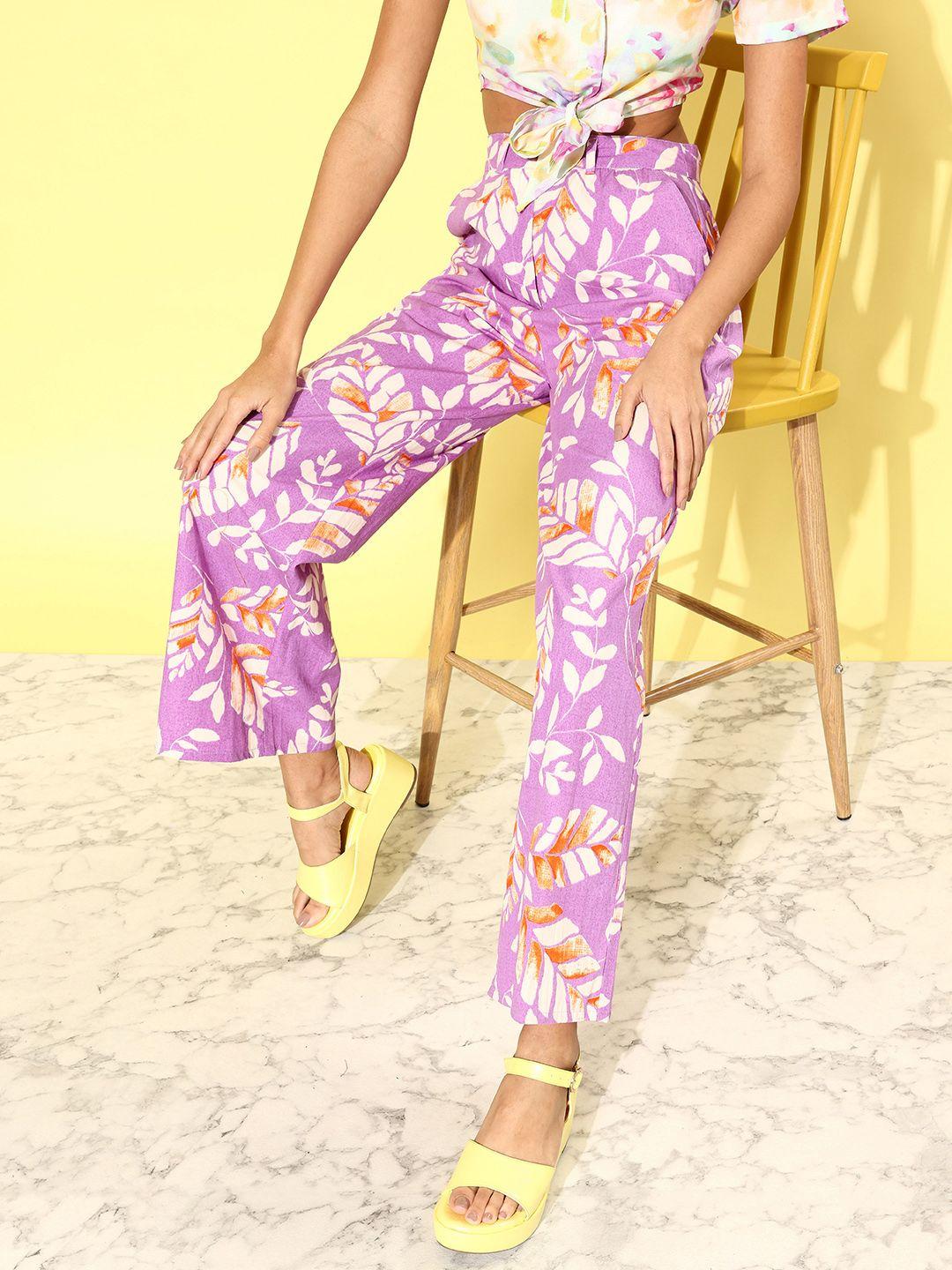 all about you women vivid purple romance ramble wide legs and flared floral print trousers