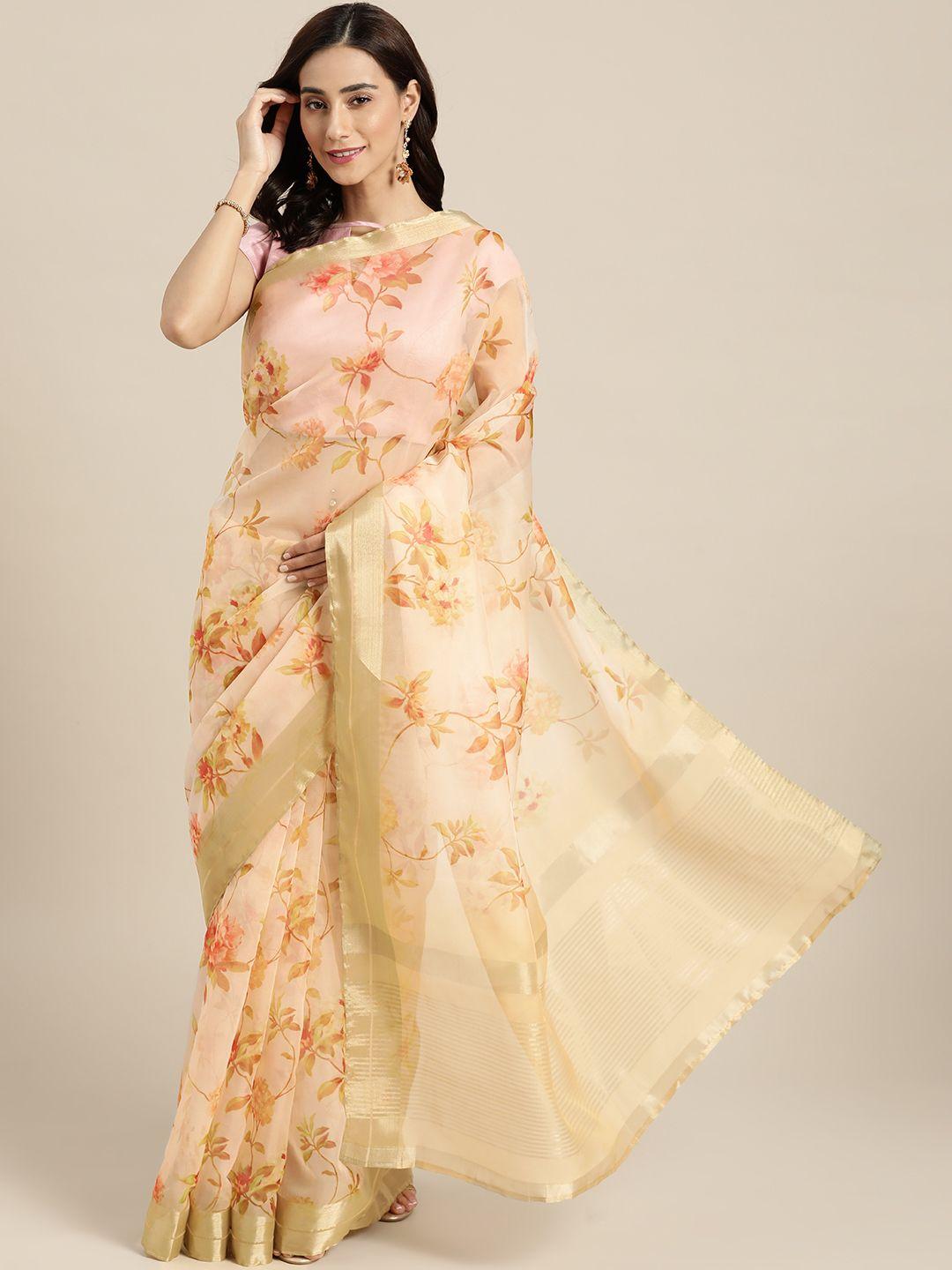 all about you yellow & golden floral printed saree