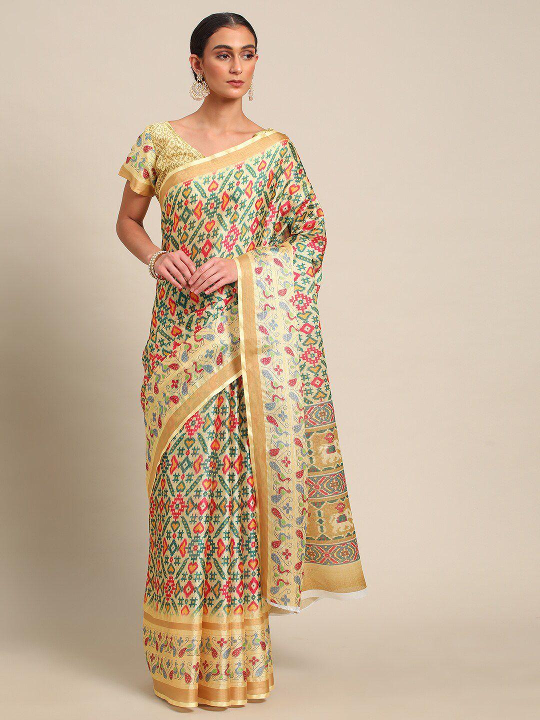 all about you yellow & green ethnic motifs printed saree