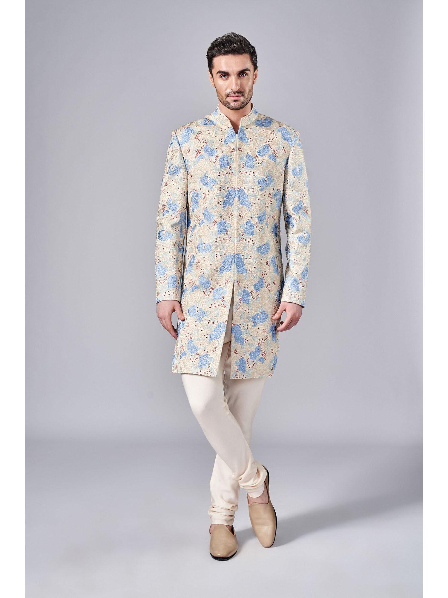 all over embroidered sherwani (set of 2)