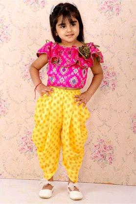 all over print polyester regular fit girls ethnic set - pink
