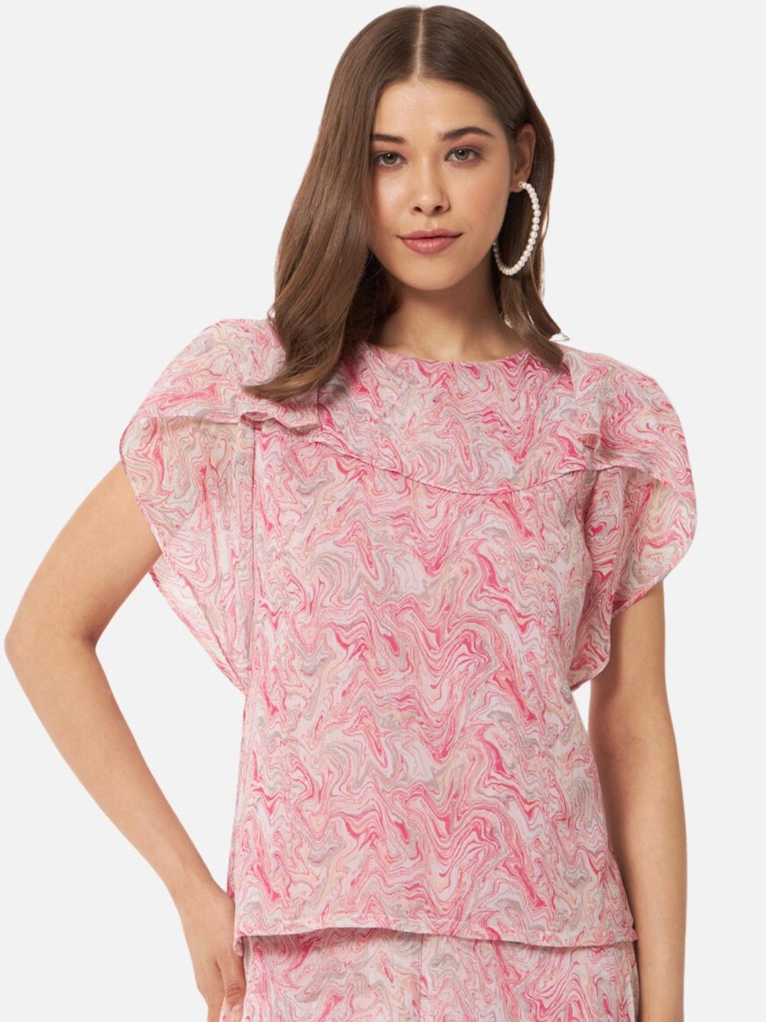 all ways you abstract printed ruffles detailed top