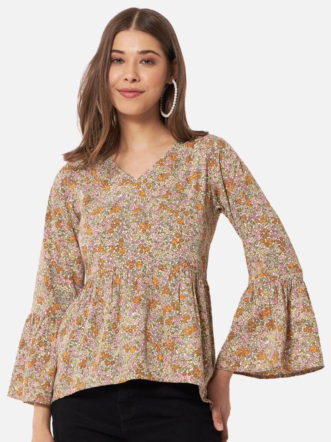 all ways you floral printed v-neck bell sleeves gathered detailed peplum top