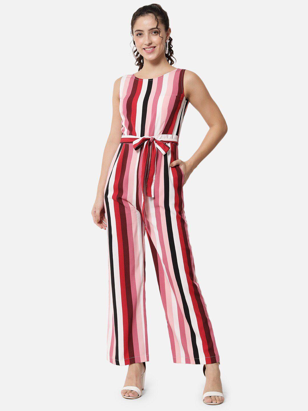 all ways you striped with waist tie-ups basic jumpsuit