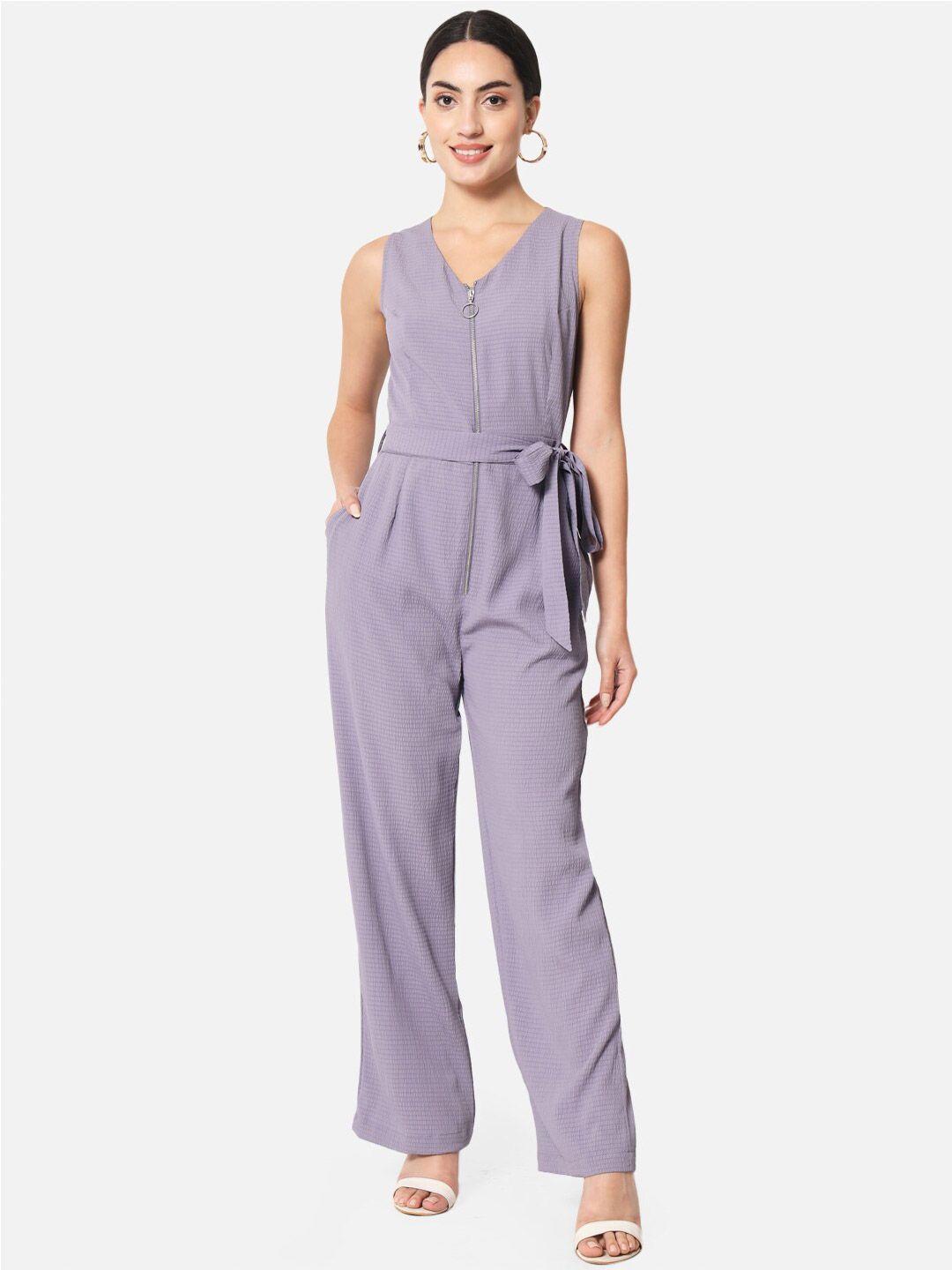 all ways you v neck basic jumpsuit with waist tie-ups