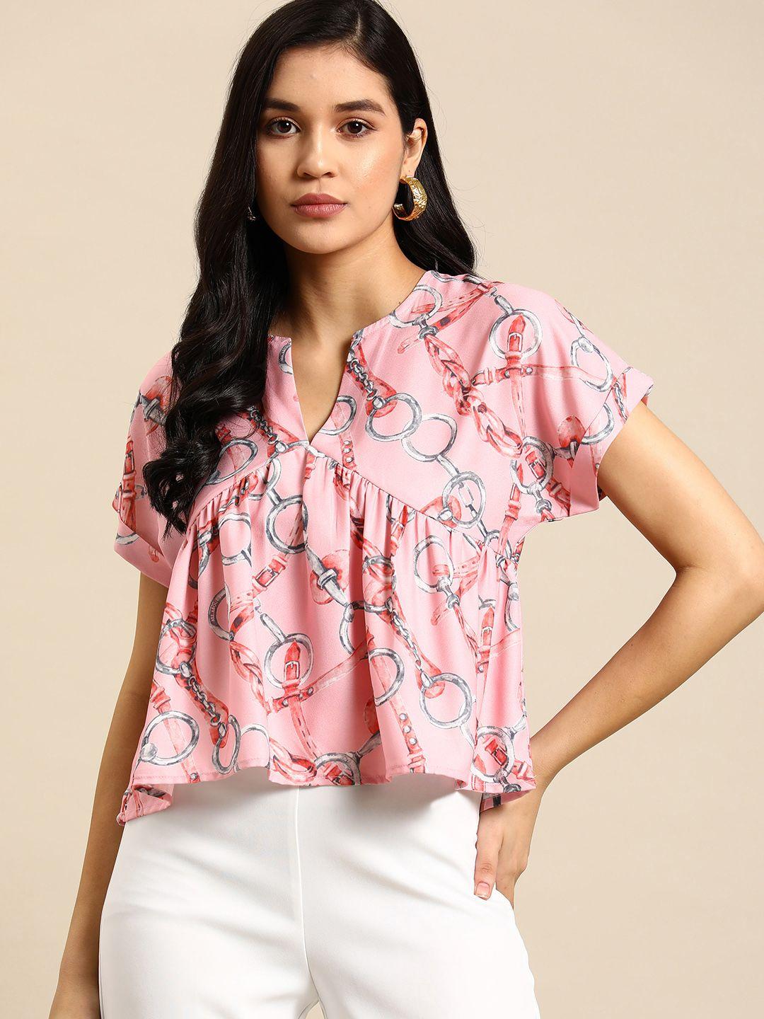 all about you abstract print extended sleeves empire top