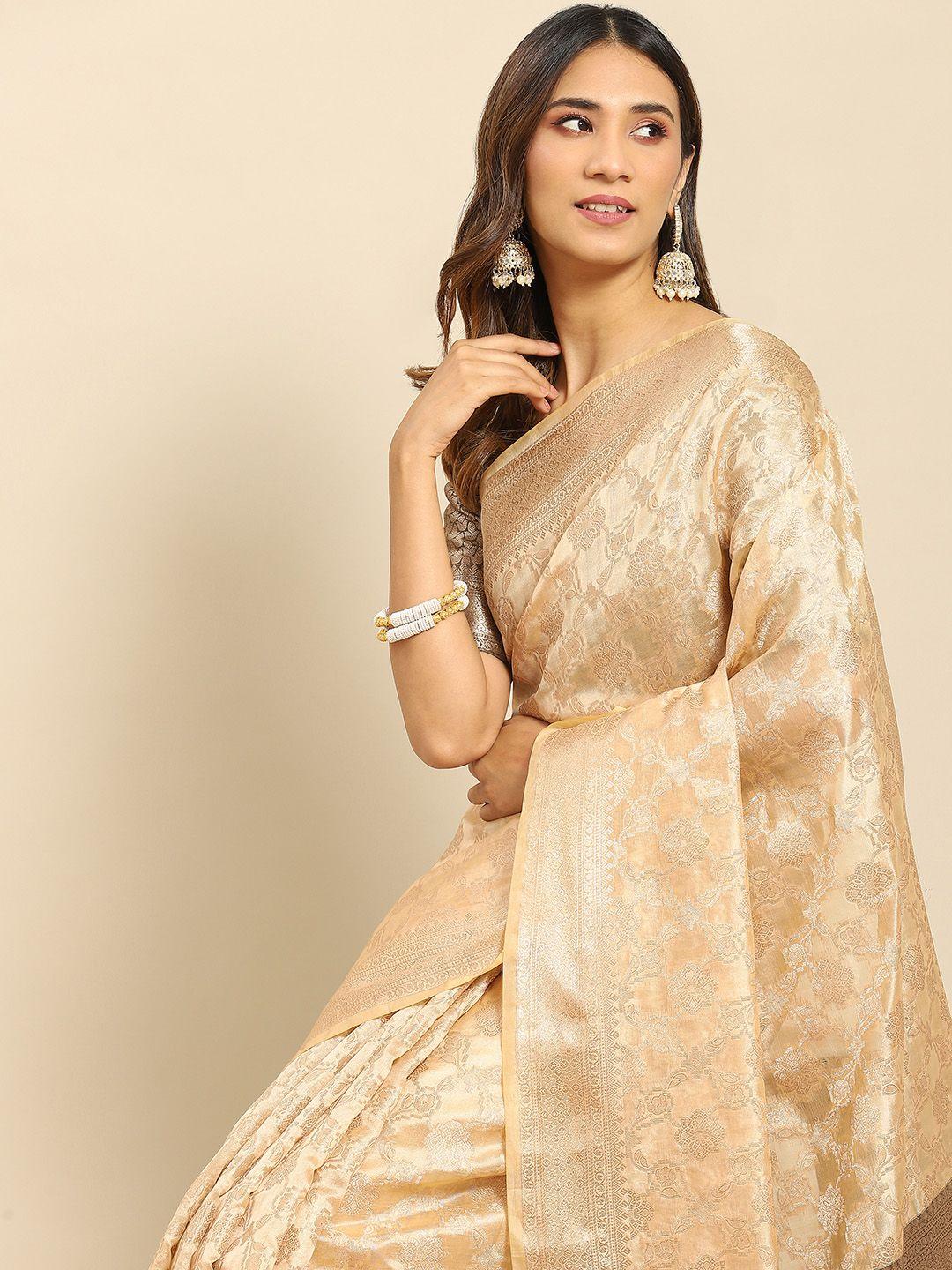 all about you beige & taupe ethnic motifs zari organza kanjeevaram saree