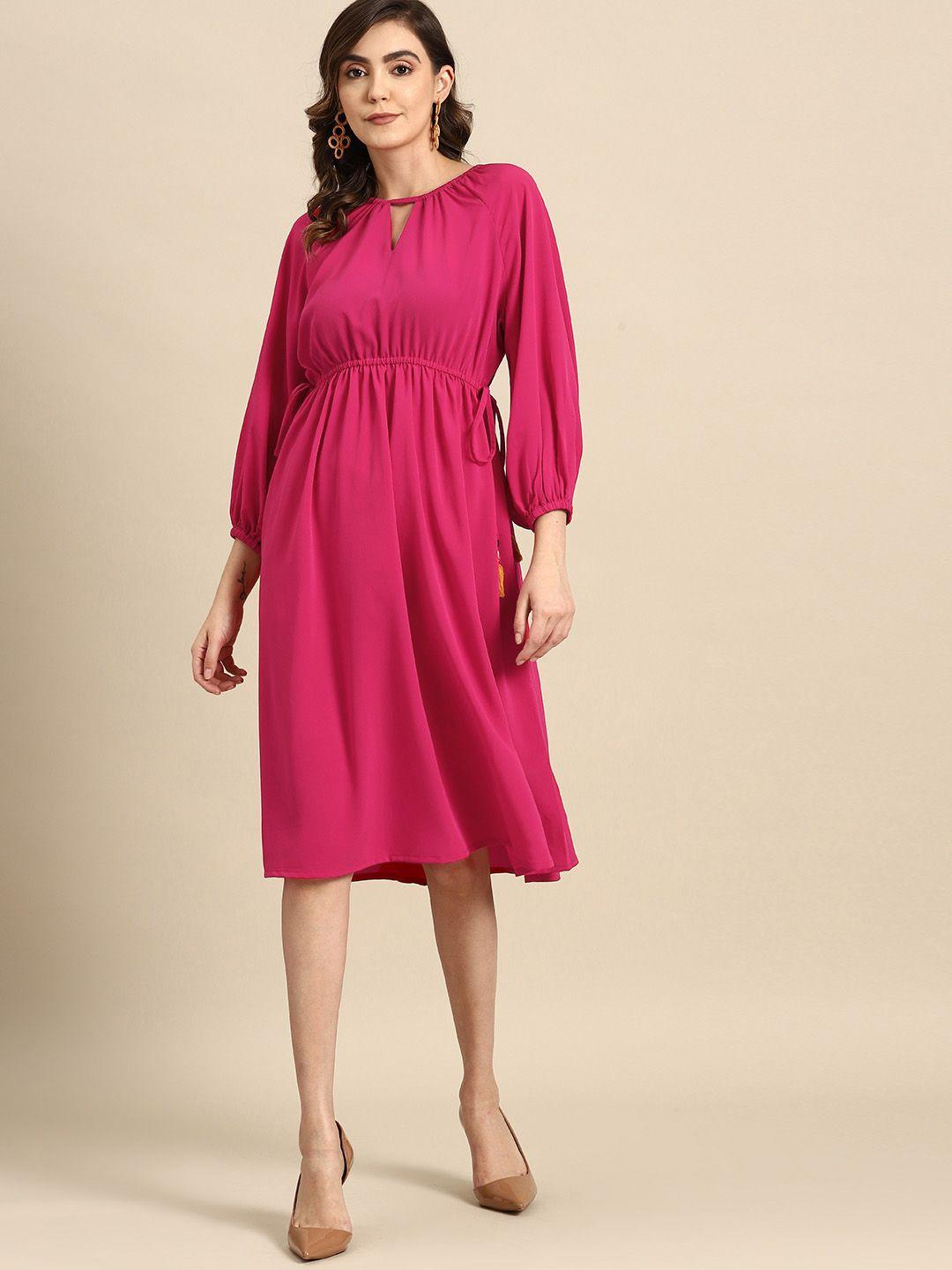 all about you bishop sleeves drawstring detail fit & flare dress