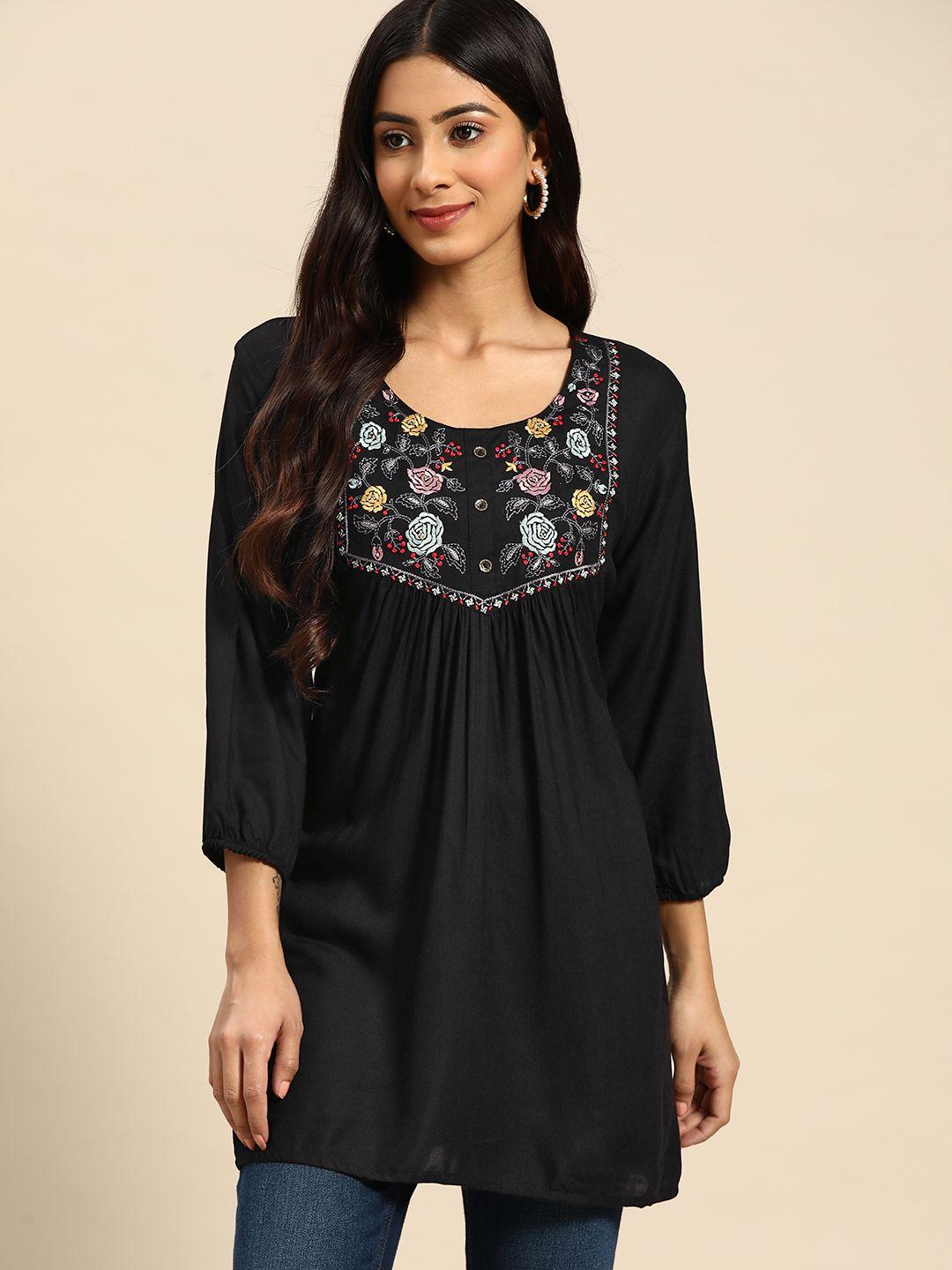 all about you black floral embroidered longline top