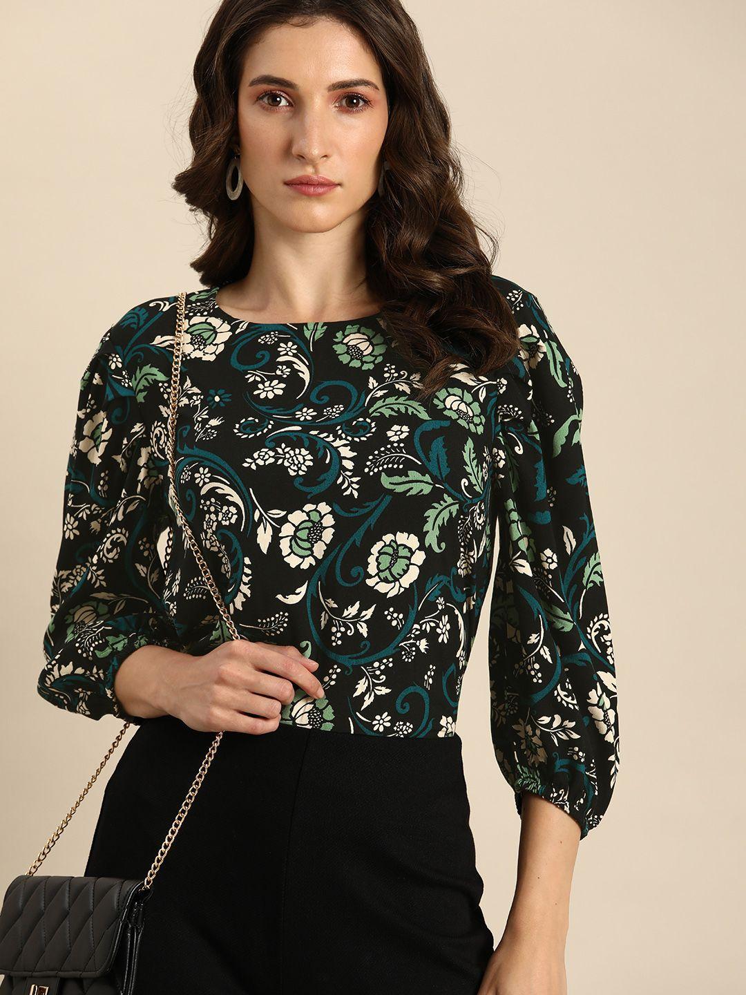 all about you black floral printed casual top