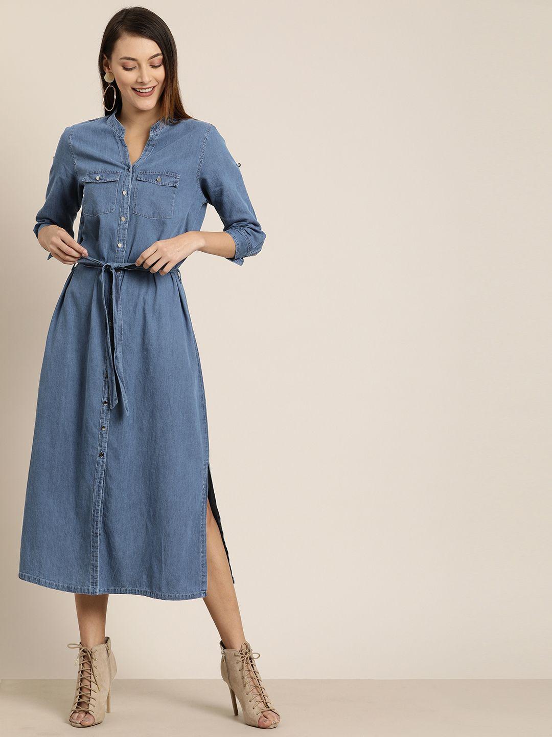 all about you blue cotton fit and flare dress