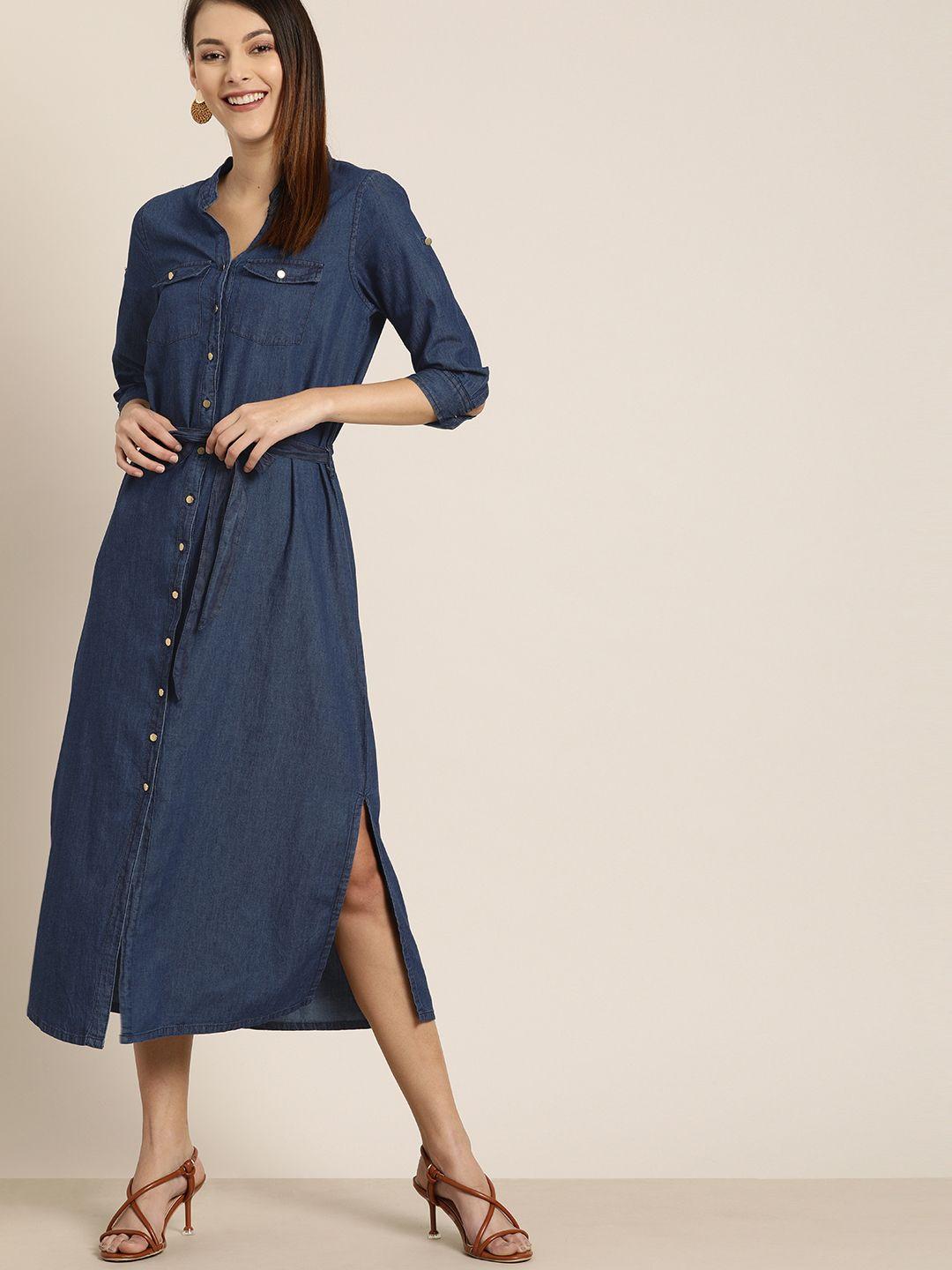 all about you blue fit and flare denim dress