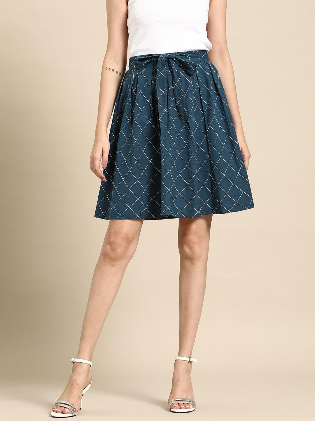 all about you checked embroidered flared skirt