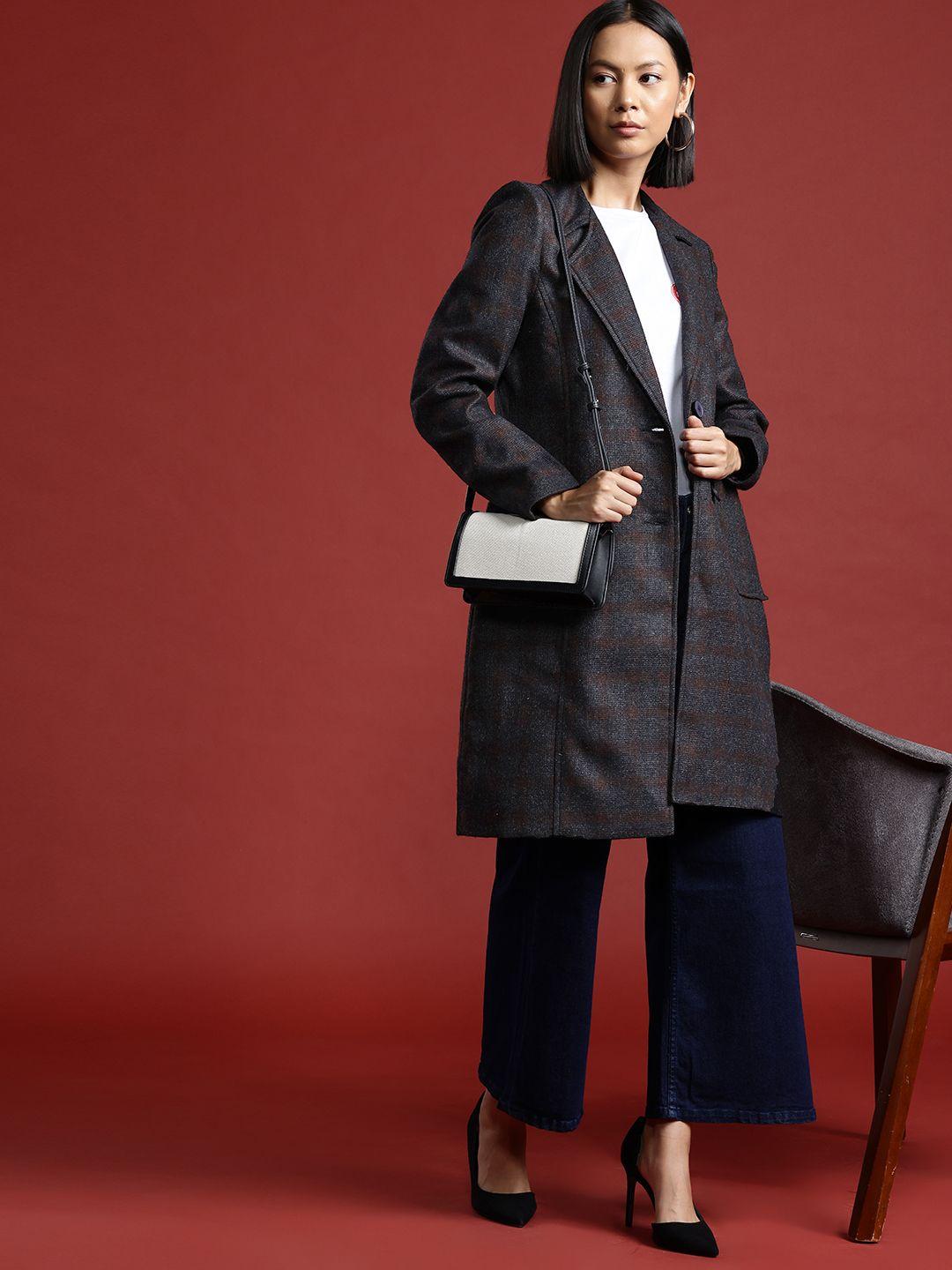 all about you checked single-breasted longline overcoat