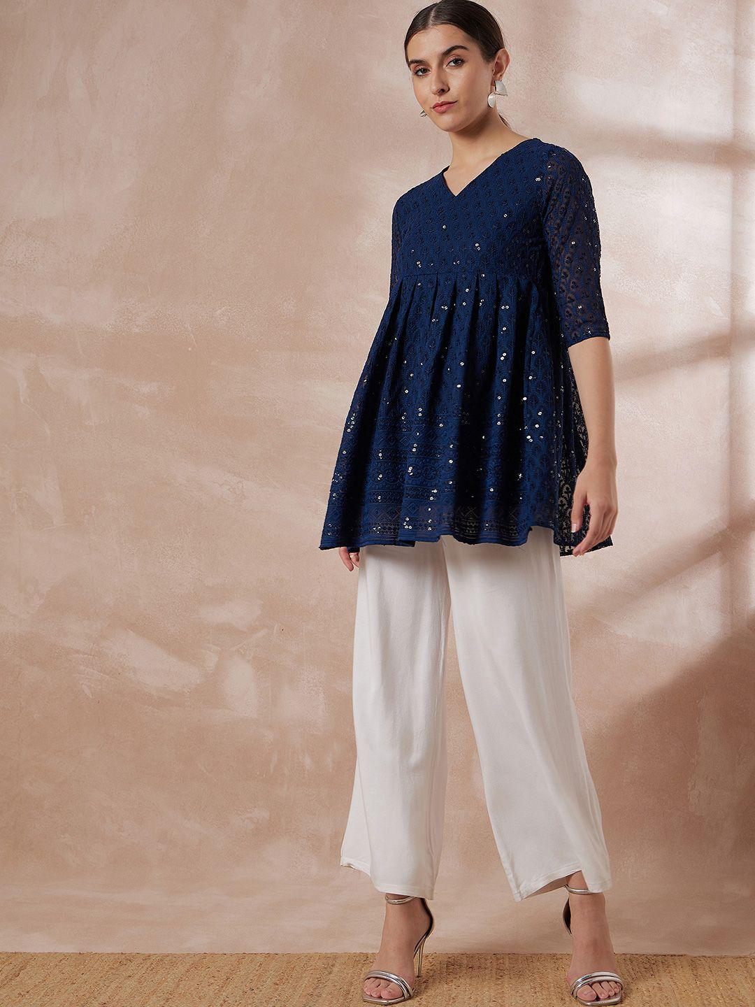 all about you chikankari embroidered a-line kurti