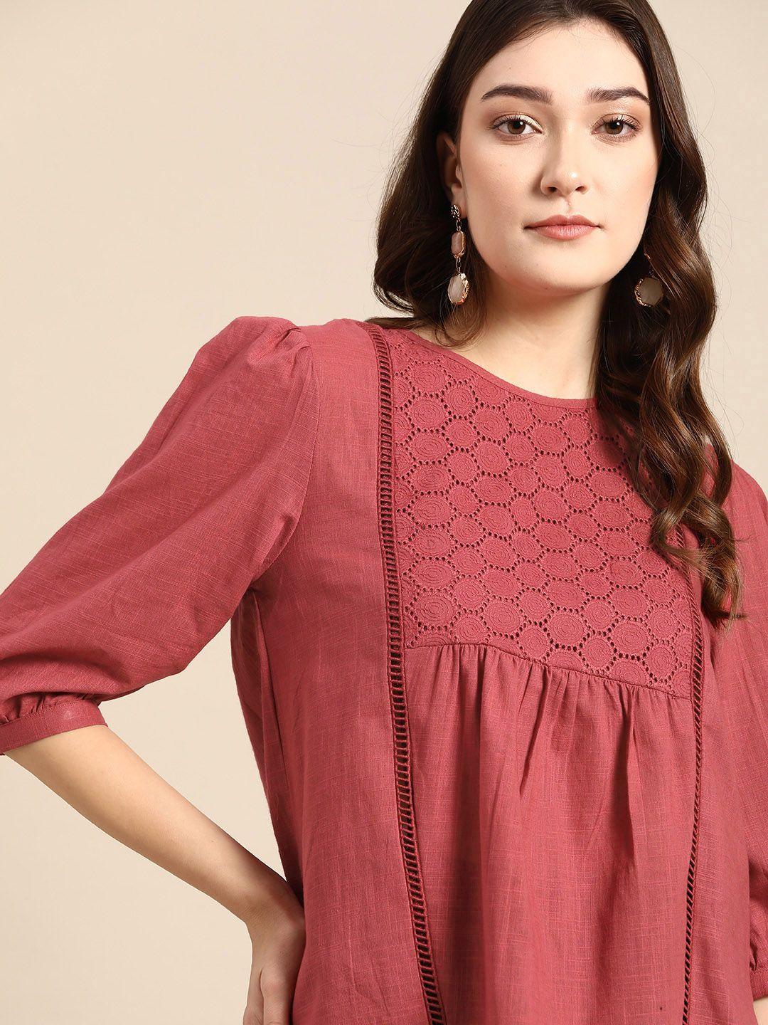 all about you cotton schiffli embroidered top