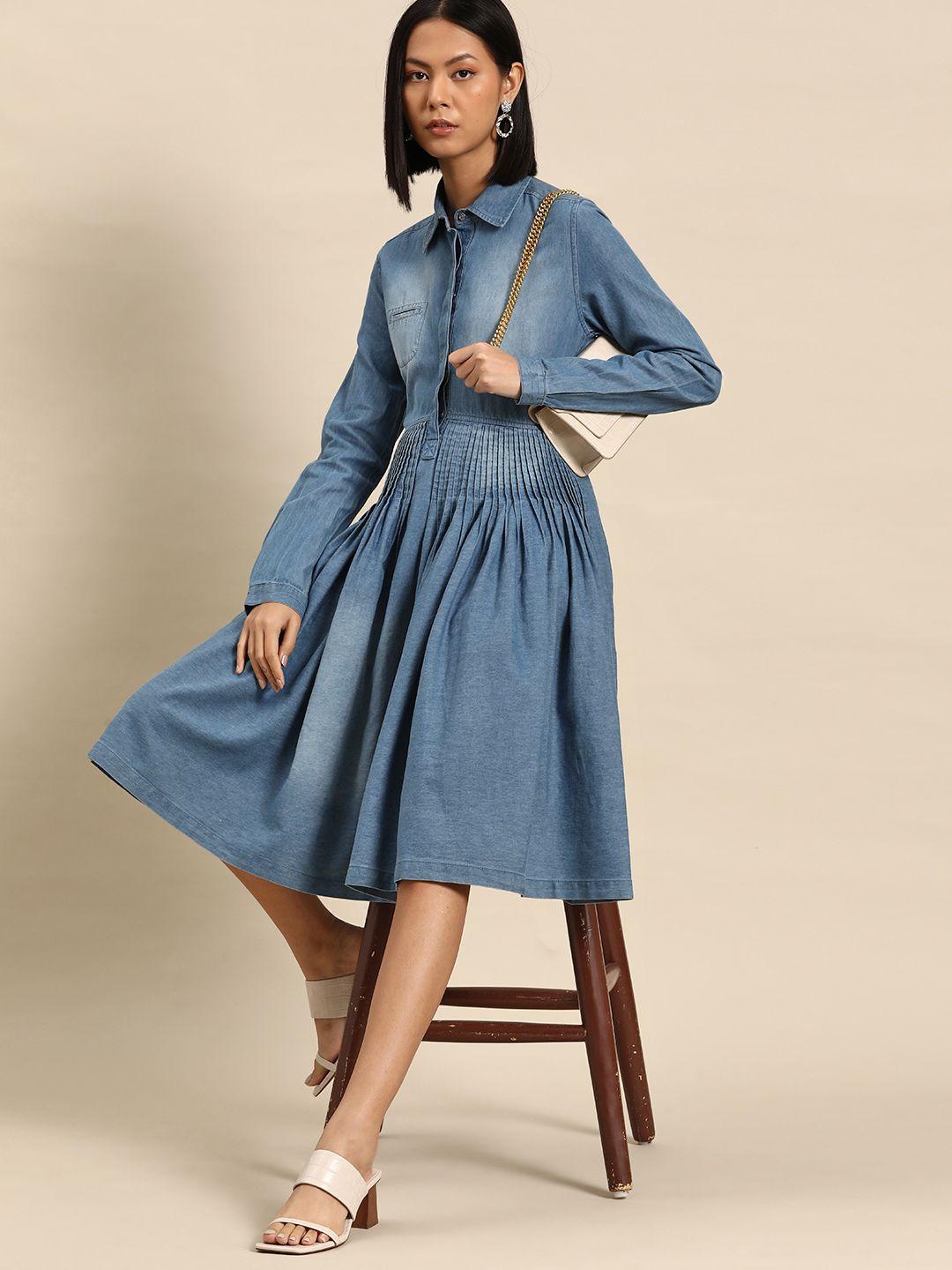 all about you denim a-line cotton midi dress