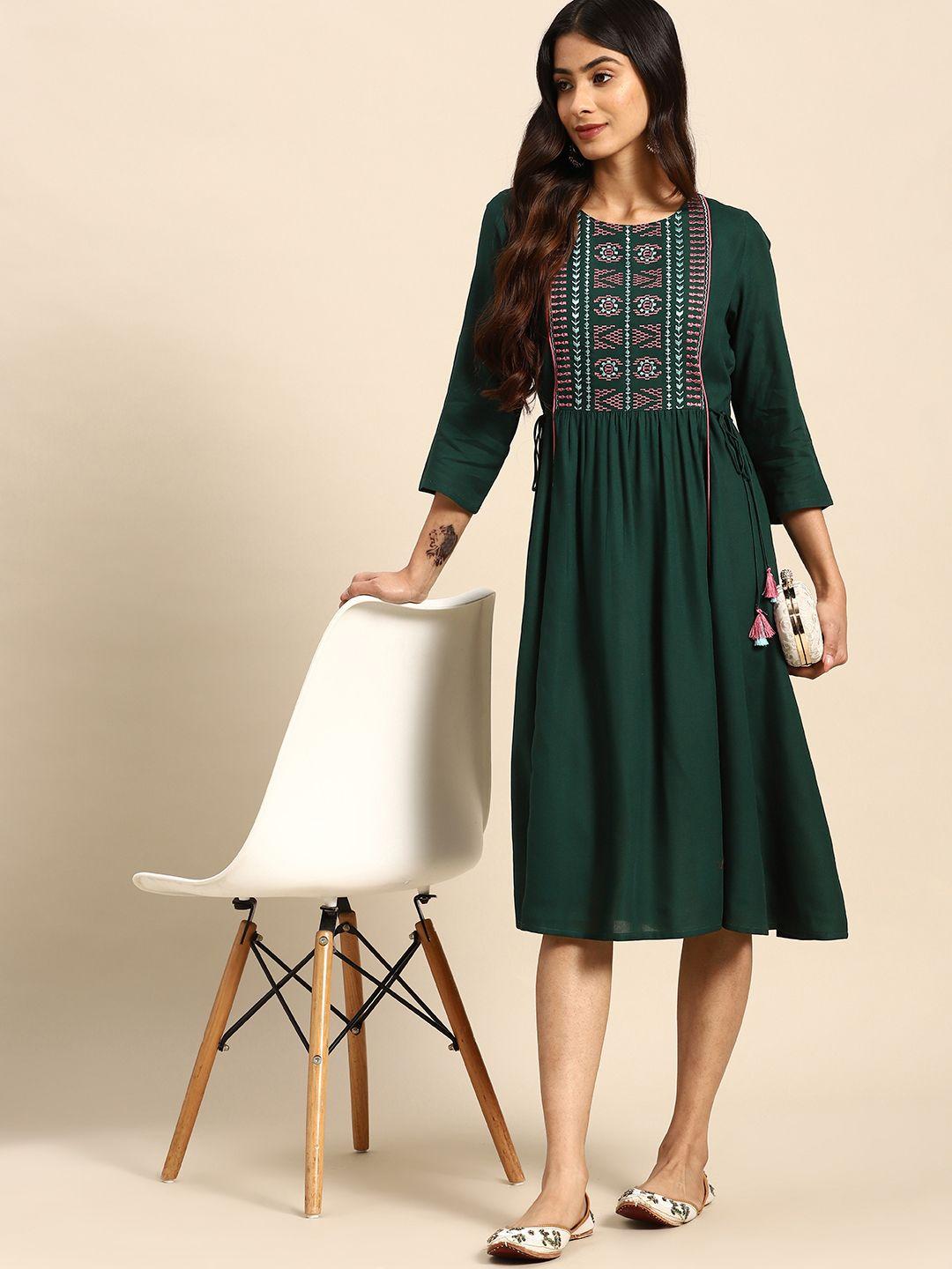all about you embroidered a-line midi ethnic dress