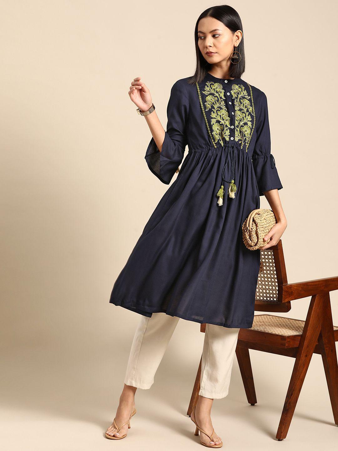 all about you embroidered bell sleeves a-line kurta