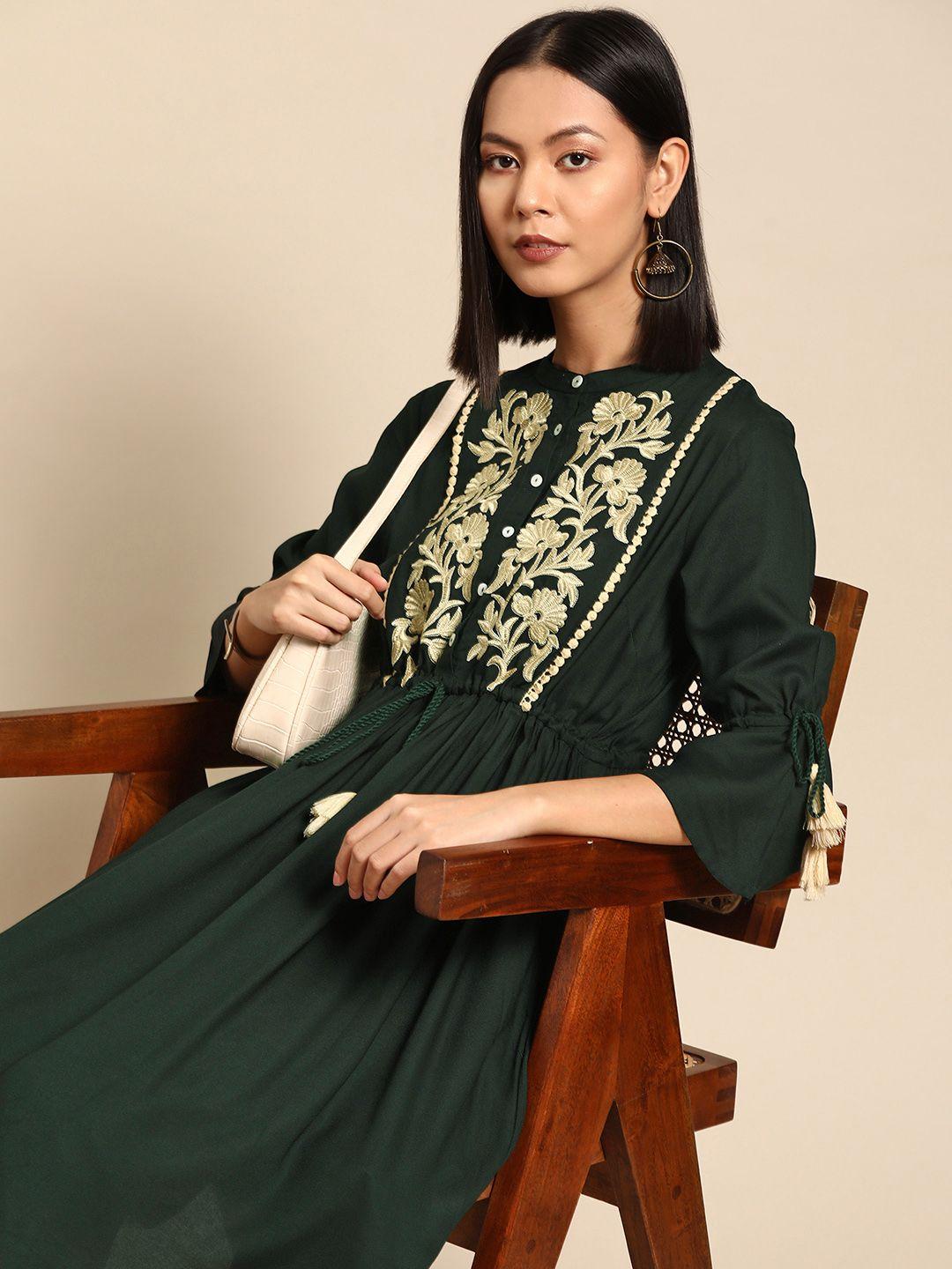 all about you embroidered bell sleeves a-line kurta