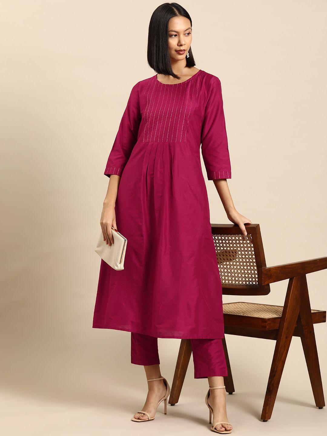 all about you embroidered pleated kurta with trousers