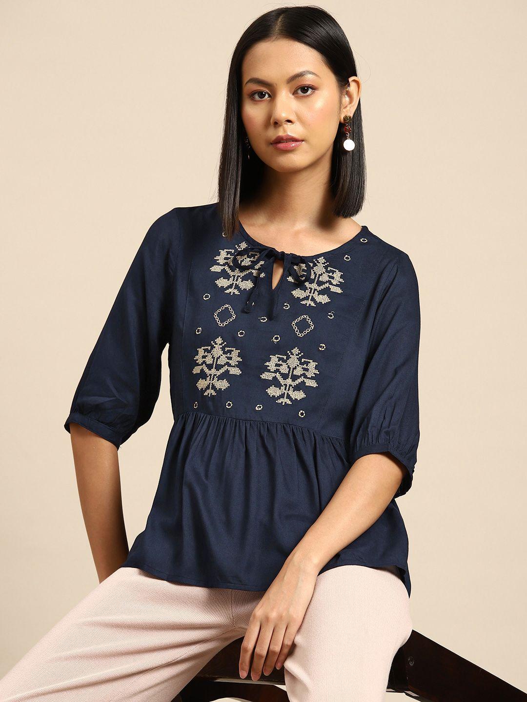 all about you embroidered tie-up neck top