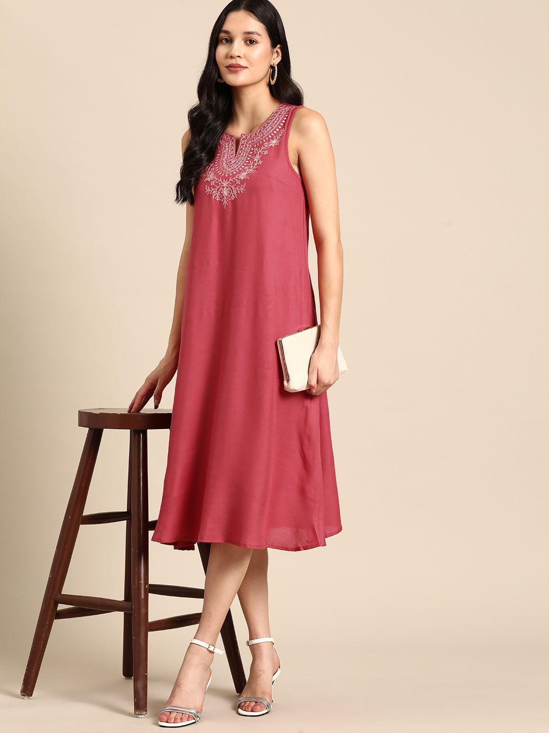 all about you embroidered yoke design a-line midi dress