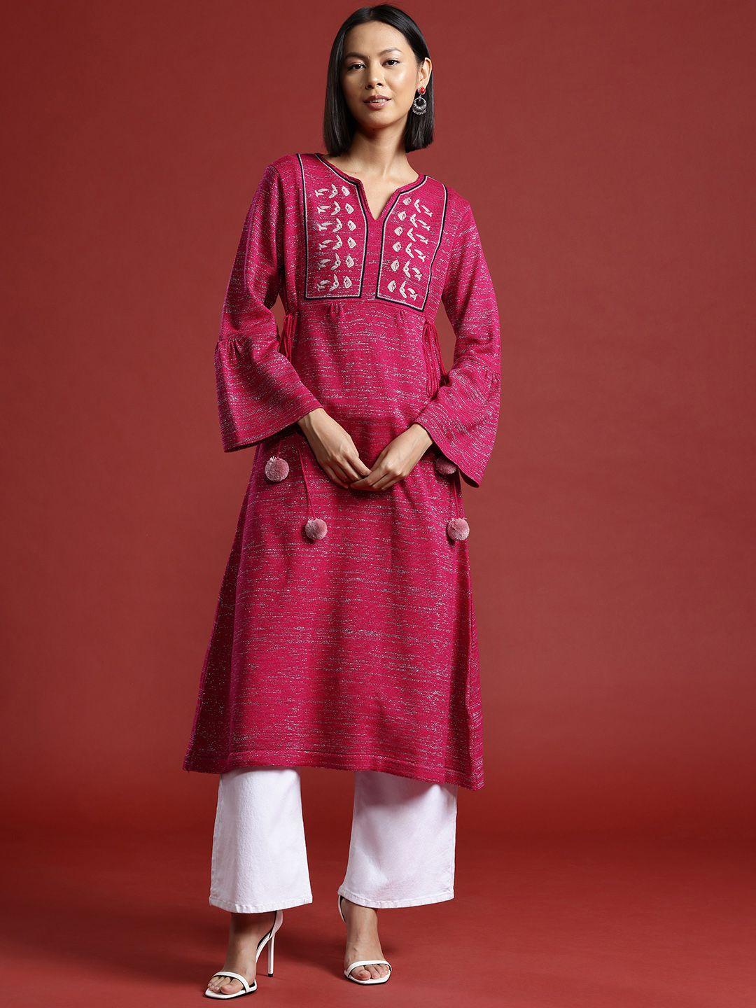 all about you embroidered yoke design bell sleeves kurta