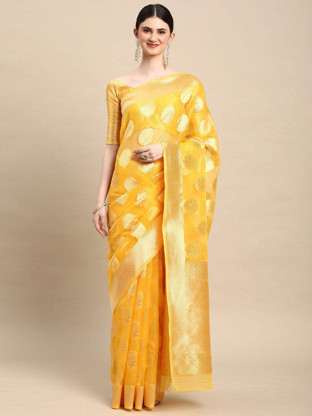 all about you ethnic motif zari organza banarasi saree with blouse piece