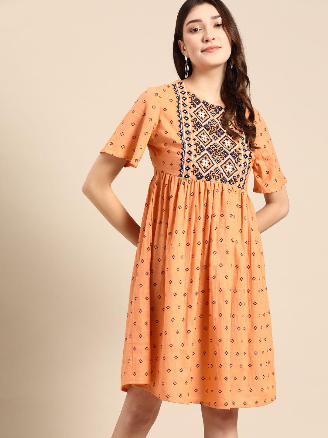all about you ethnic motifs embroidered a-line dress