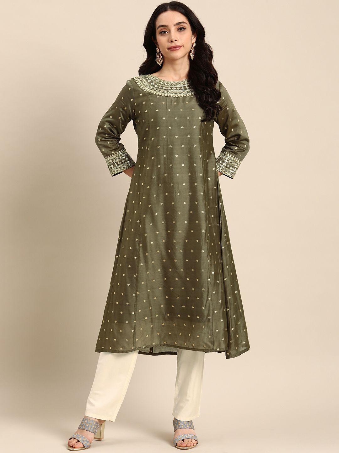 all about you ethnic motifs embroidered empire sequinned kurta with trousers