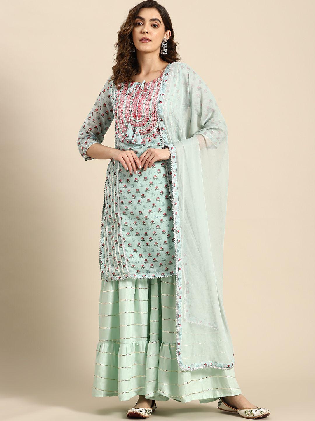 all about you ethnic motifs embroidered gotta patti chanderi silk kurta with sharara