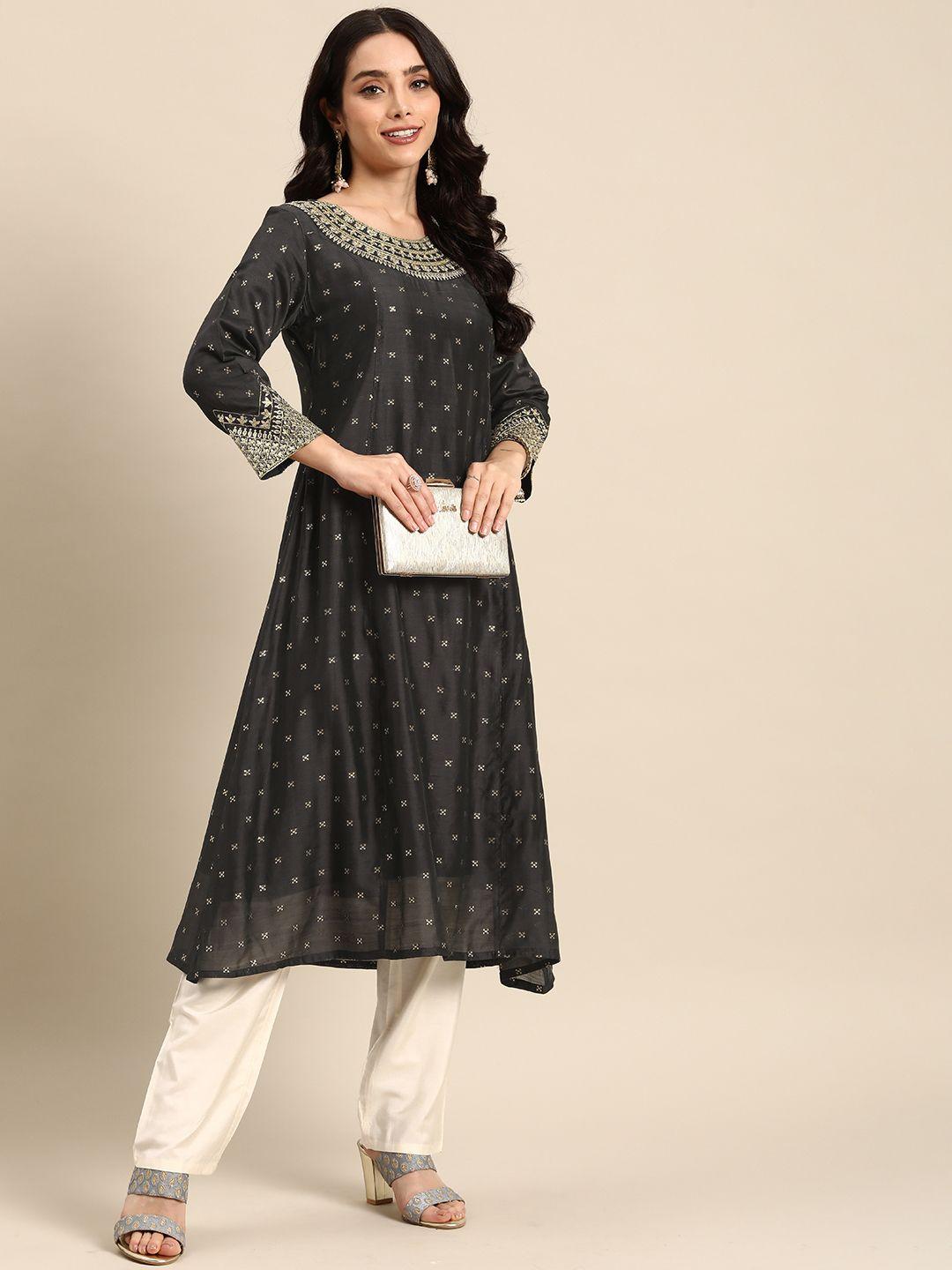 all about you ethnic motifs embroidered sequinned kurta with trousers