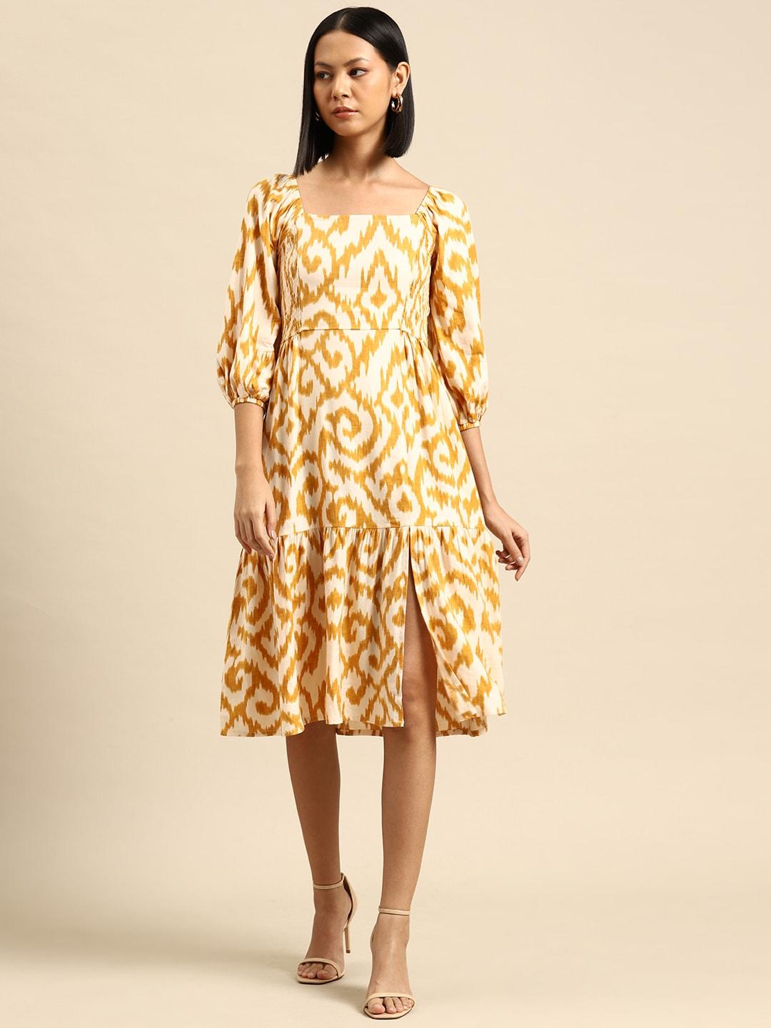 all about you ethnic motifs print puff sleeve a-line dress