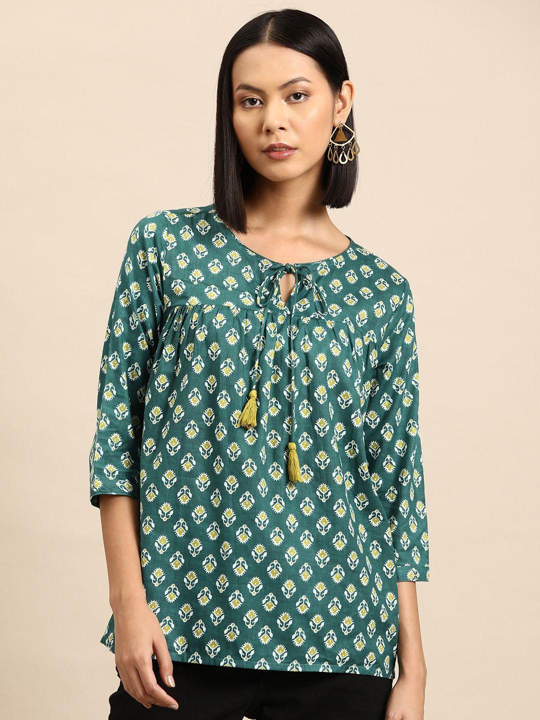 all about you ethnic motifs print pure cotton pleated kurti