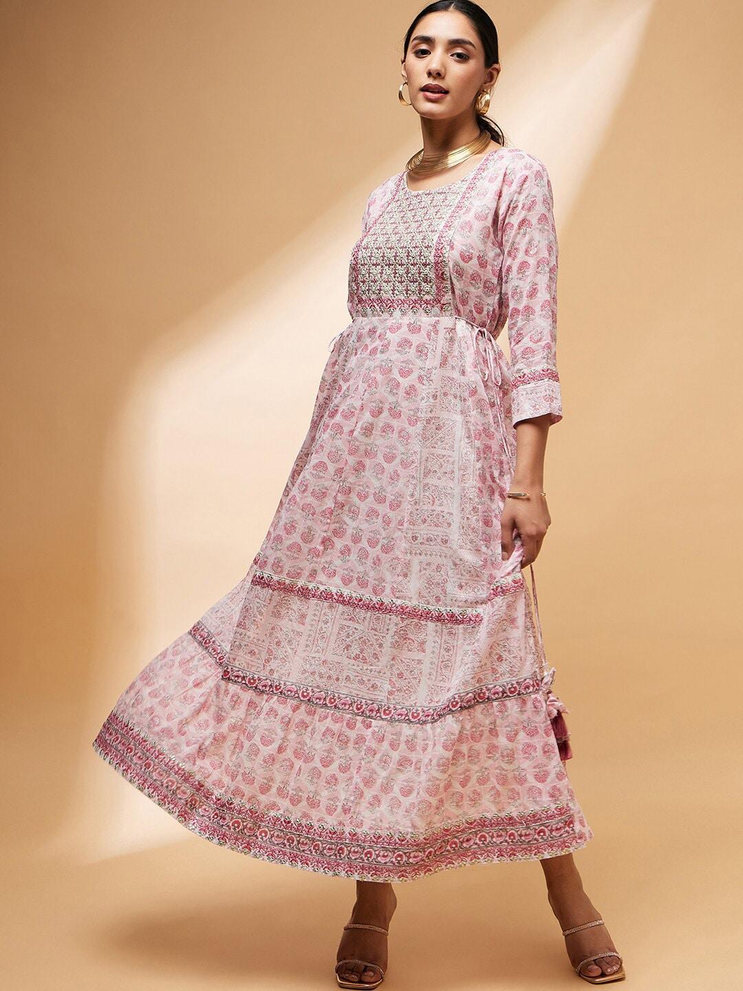 all about you ethnic motifs printed & embroidered cotton ethnic dress
