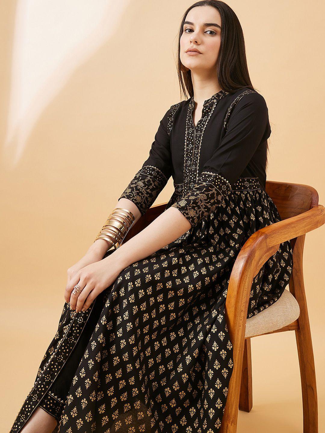 all about you ethnic motifs printed gotta patti a-line kurta with trouser