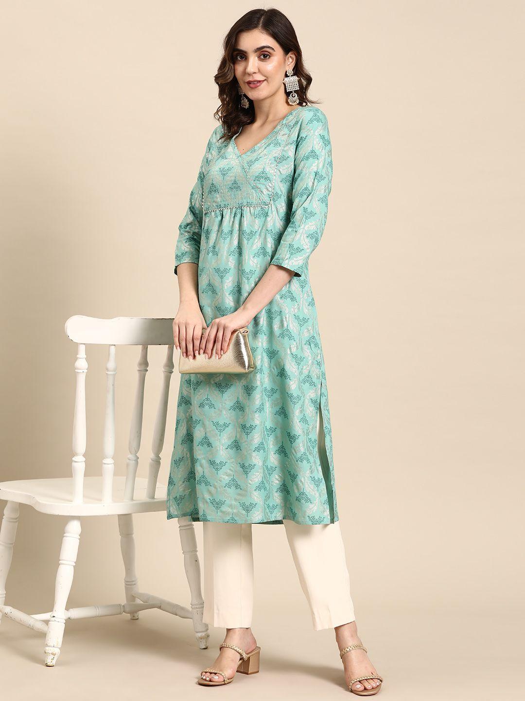 all about you ethnic motifs printed gotta patti detail a-line kurta