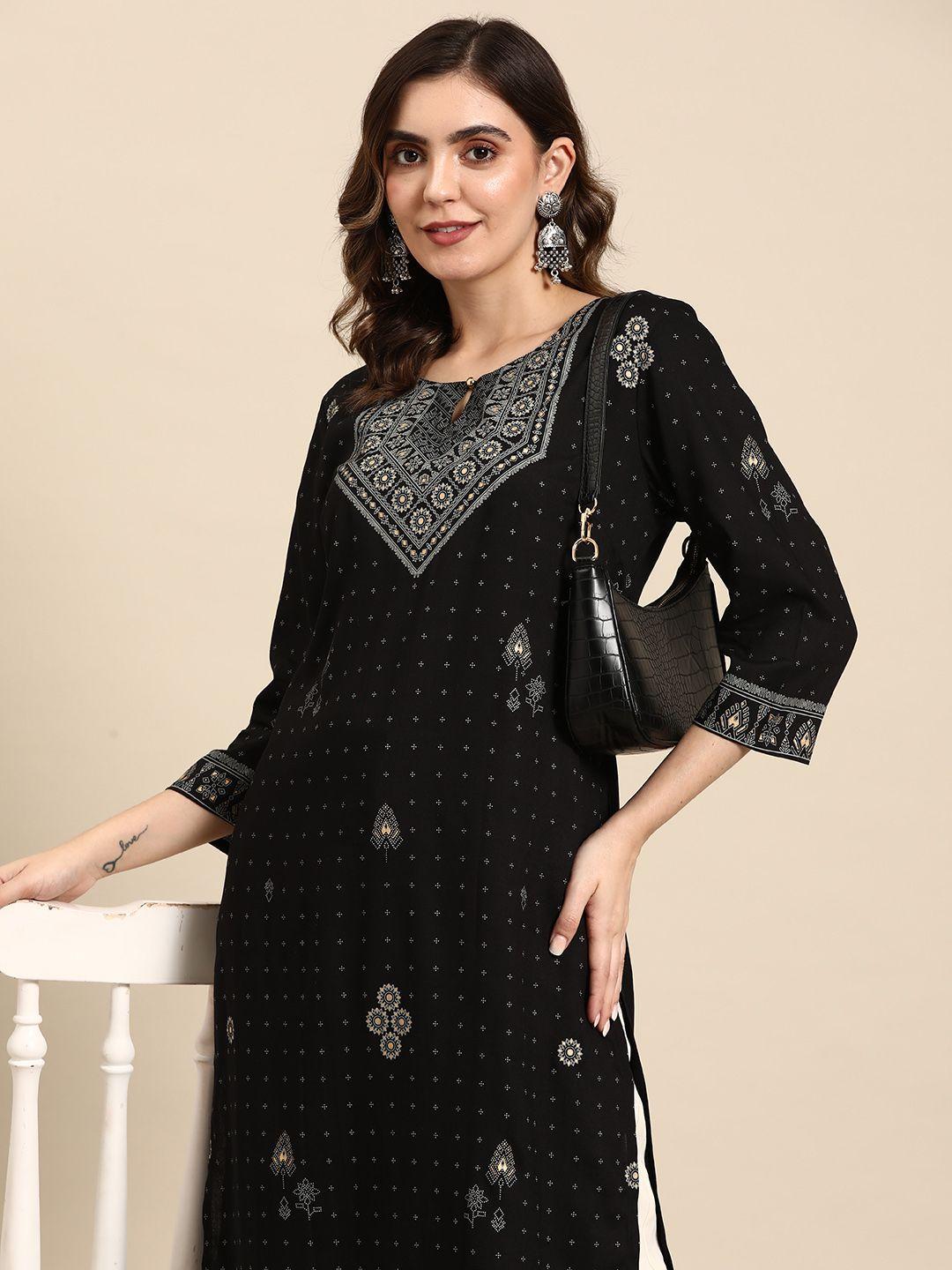 all about you ethnic motifs printed keyhole neck kurta