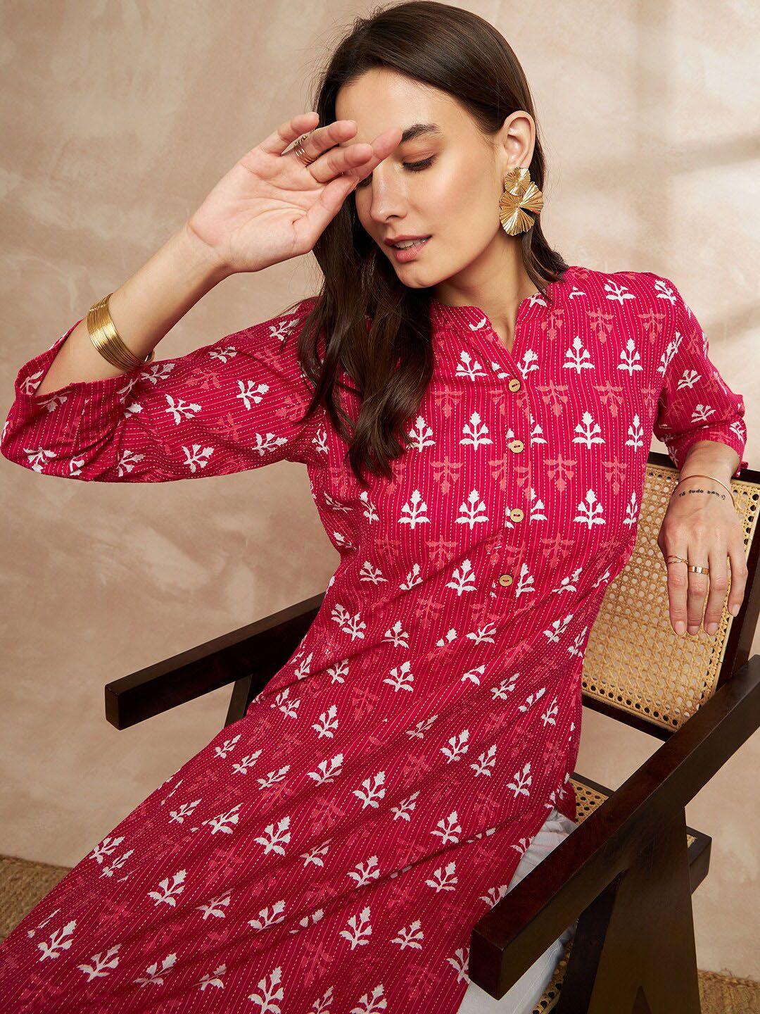 all about you ethnic motifs printed mandarin collar cotton kurta