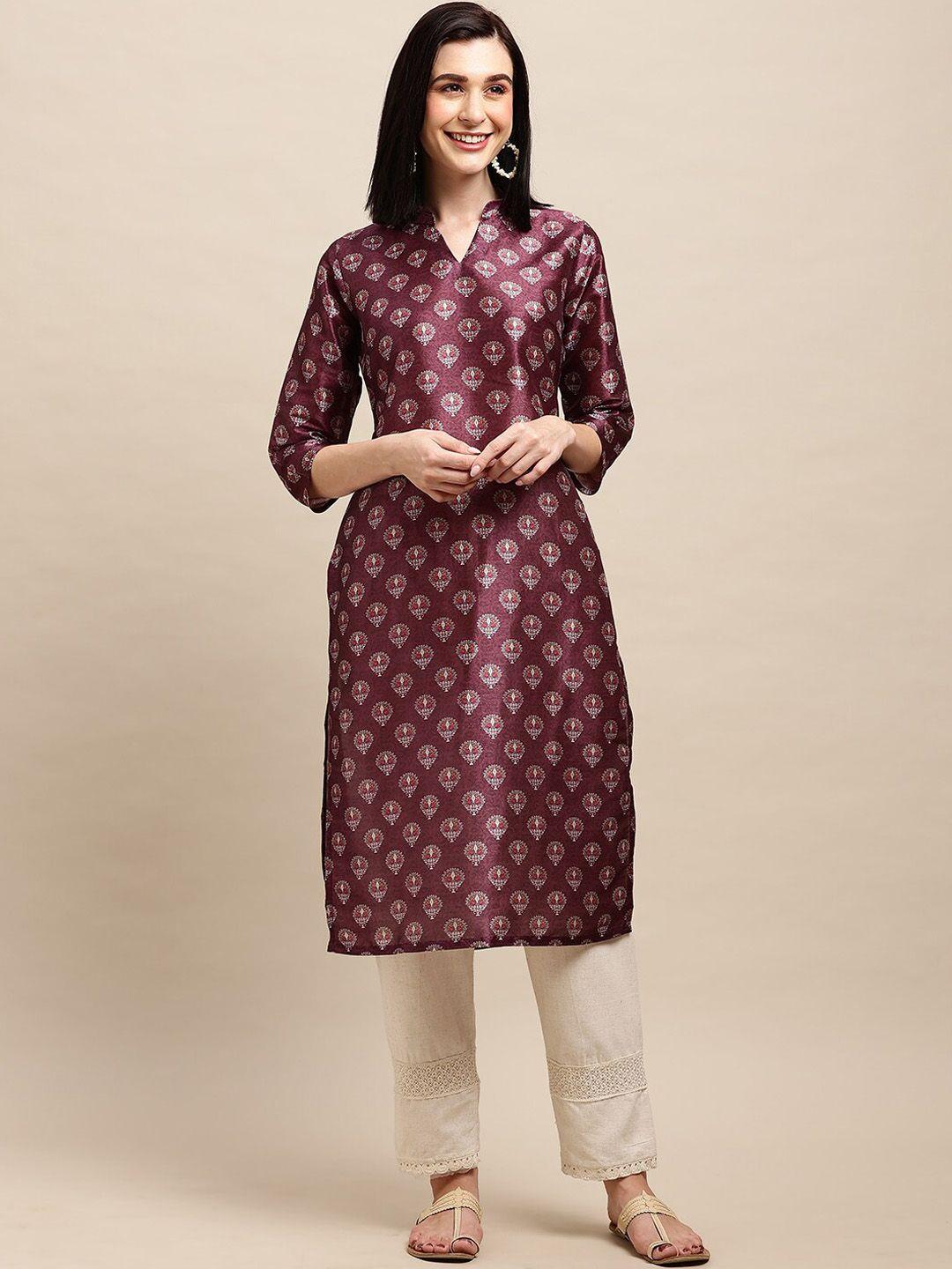 all about you ethnic motifs printed mandarin collar straight kurta