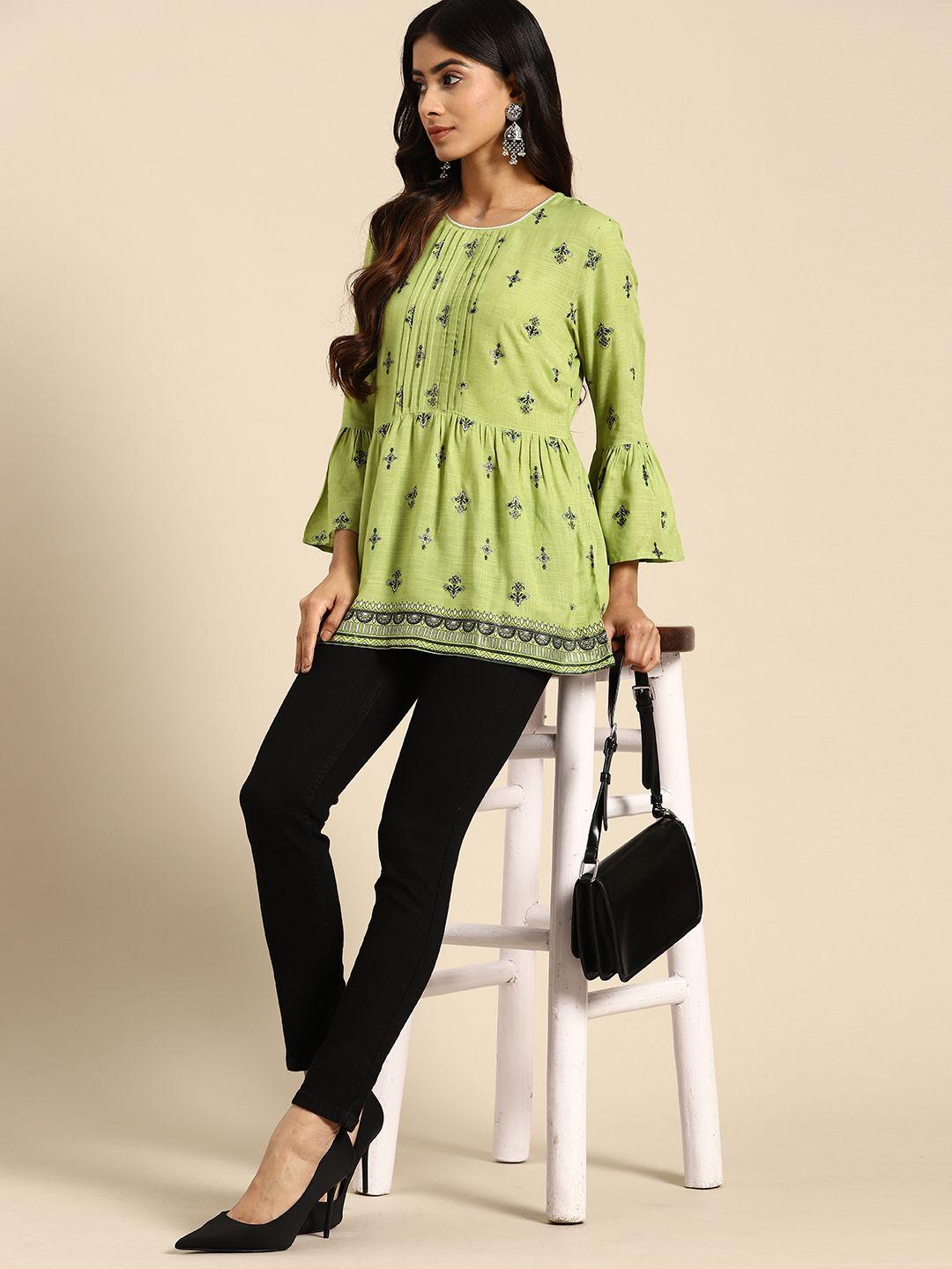 all about you ethnic motifs printed pleated kurti