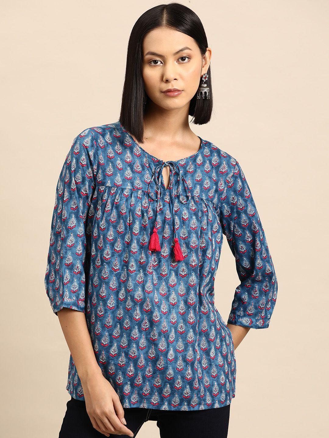 all about you ethnic motifs printed pleated kurti