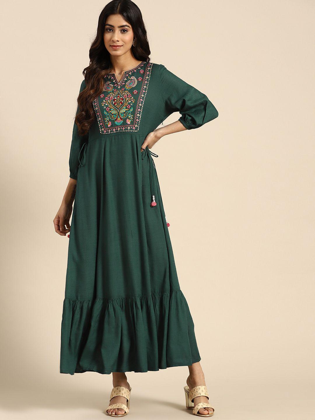 all about you ethnic motifs yoke design embroidered maxi dress