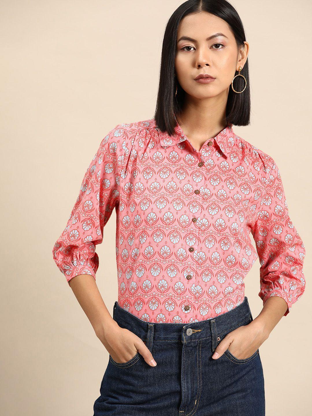 all about you ethnic print cotton shirt style top