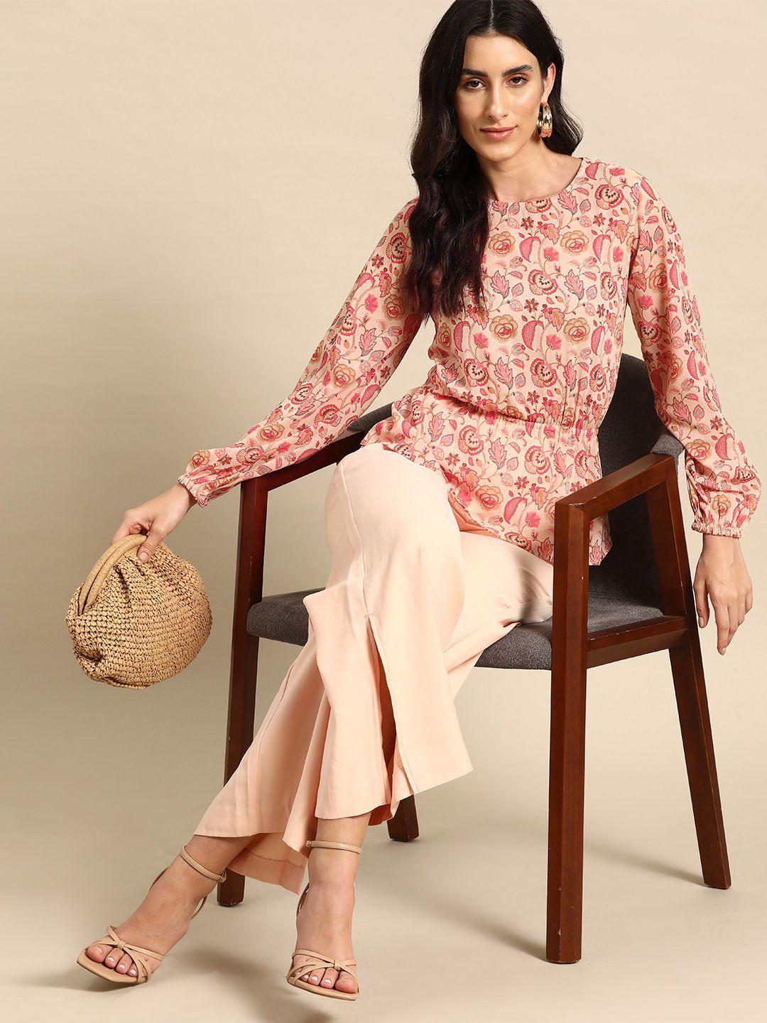 all about you ethnic print puff sleeves cinched waist top