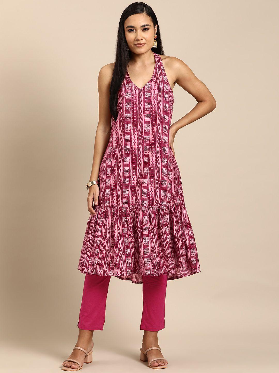 all about you ethnic printed halter neck kurta with trousers
