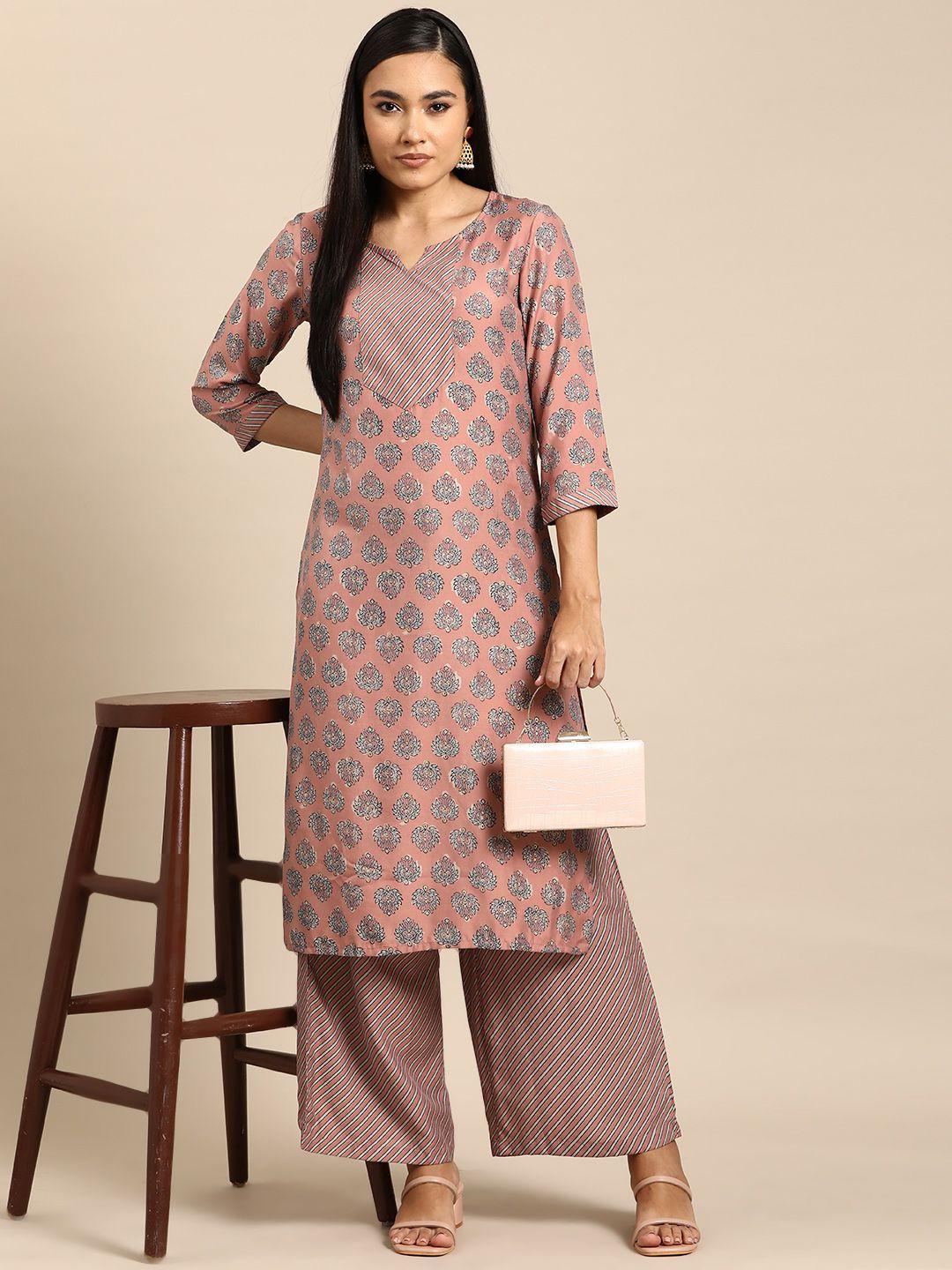 all about you ethnic printed kurta with striped palazzos