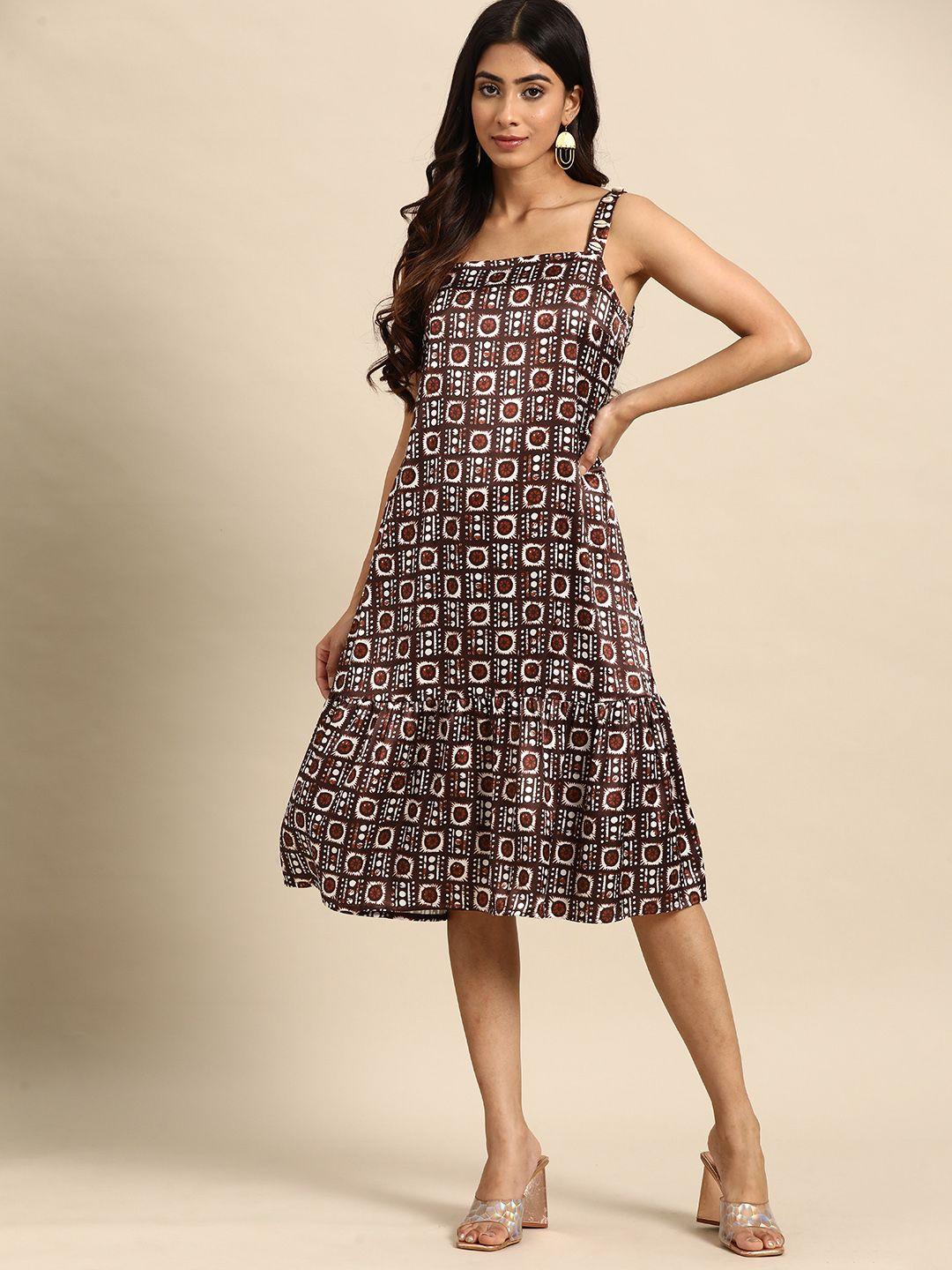 all about you faux shell studded printed satin finish a-line midi dress