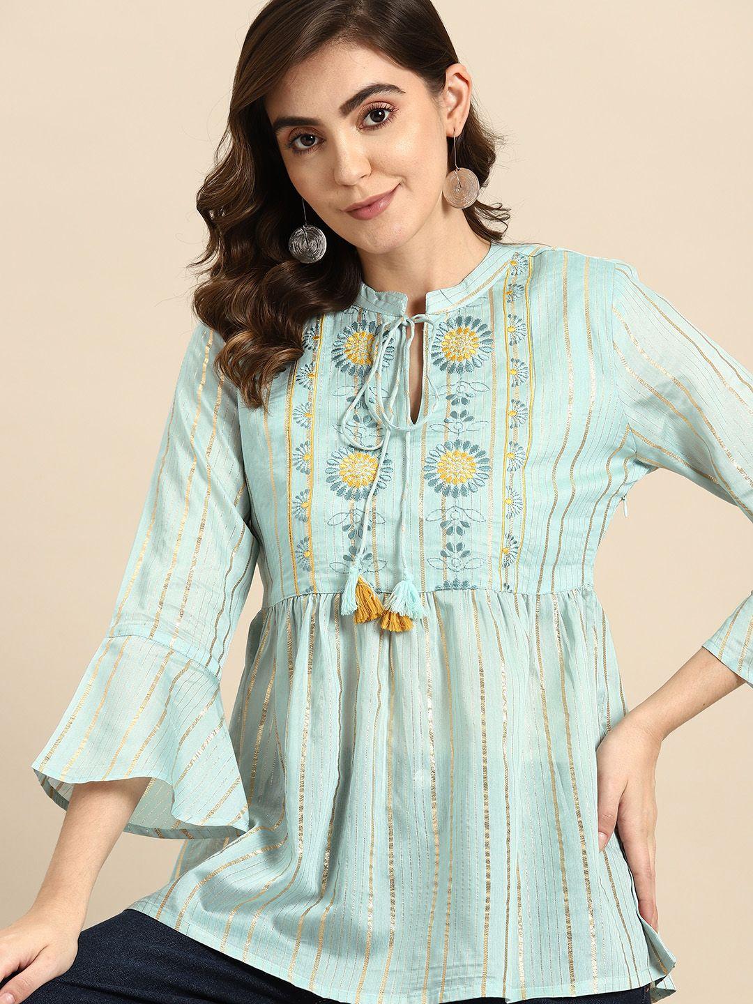 all about you floral embroidered bell sleeves pleated kurti